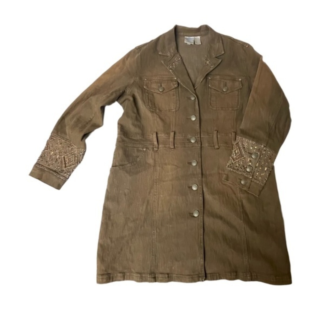 Vintage DG2 by Diane Gilman brown denim embroidered dress womens size Large